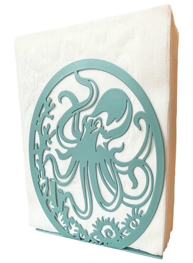 Top Brass Coastal Octopus Metal Napkin Holder – Teal Ocean Themed Tabletop Napkin Stand – Nautical Beach House Kitchen & Patio Decor – 5.75” x 6” Decorative Countertop Organizer - Image 1