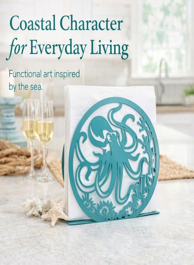 Top Brass Coastal Octopus Metal Napkin Holder – Teal Ocean Themed Tabletop Napkin Stand – Nautical Beach House Kitchen & Patio Decor – 5.75” x 6” Decorative Countertop Organizer - Image 5