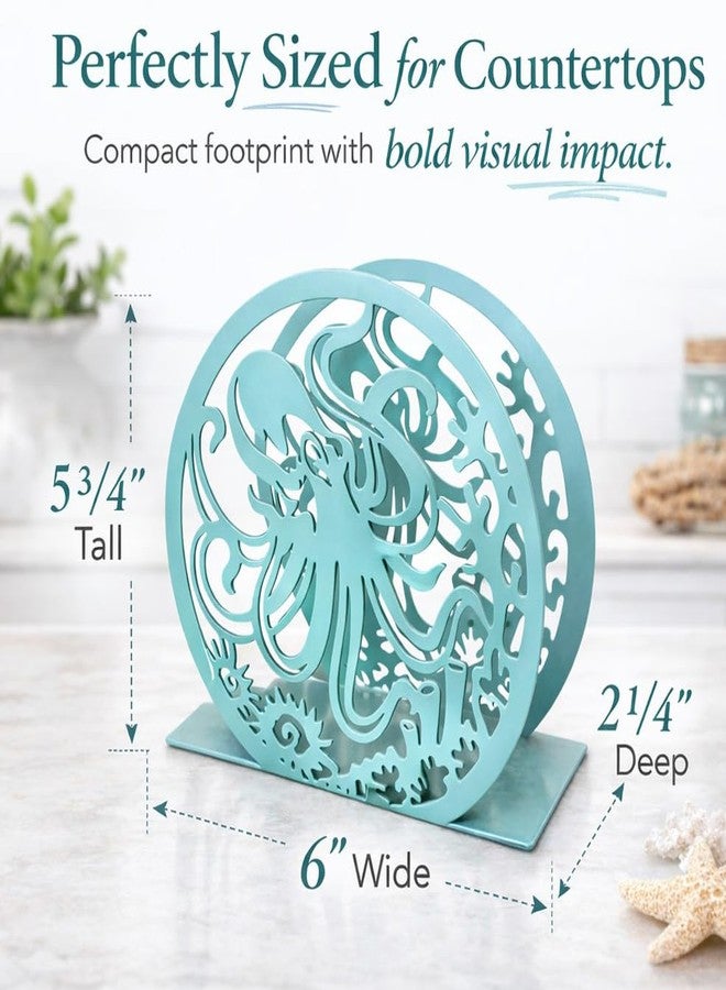 Top Brass Coastal Octopus Metal Napkin Holder – Teal Ocean Themed Tabletop Napkin Stand – Nautical Beach House Kitchen & Patio Decor – 5.75” x 6” Decorative Countertop Organizer - Image 3