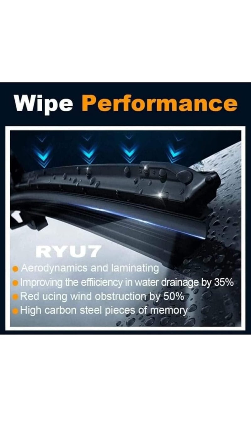 RYU7® Aerodynamic Design Frameless Wiper Blades Compatible with Indica Vista, Size-24" 16" (Pack of 2) - Image 4