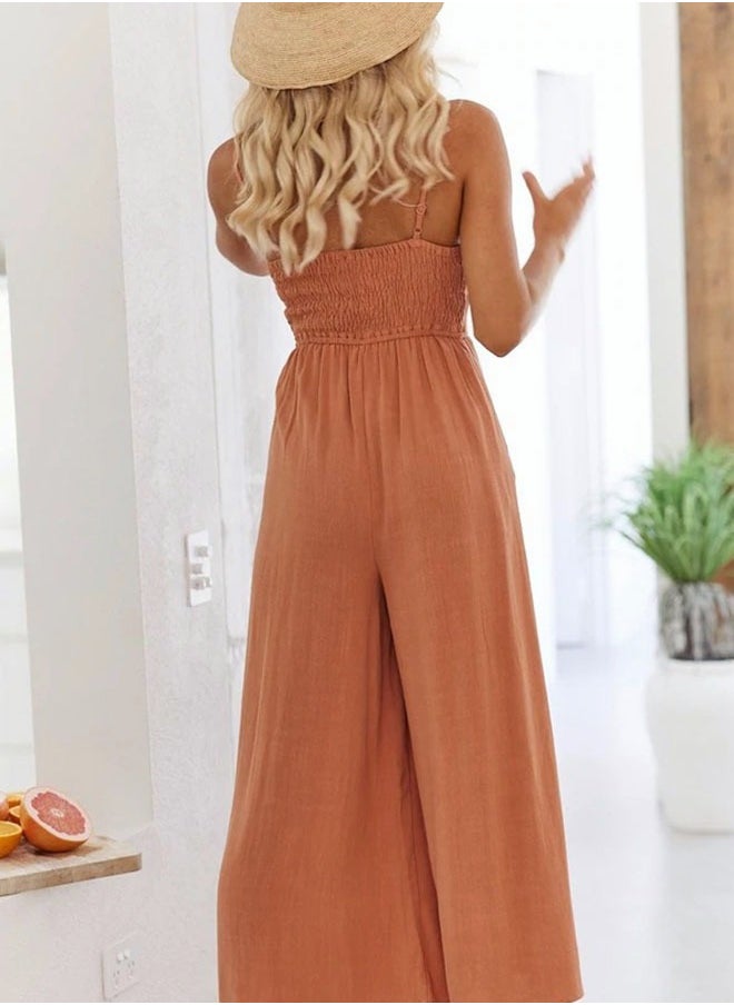 Women's V Neck casual jumpsuit Summer fashion suspender pleated high waist Rompers - pzsku/Z5BECCC57168295E12CF6Z/45/_/1698464976/53b0b46d-28fe-4cbf-b118-619721b4032a