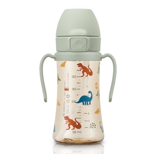 GROSMIMI Flip Top Spill Proof Sippy Cup PPSU BPA Free 10 oz Stage 2 Straw for Toddlers Dinosaur - Image 1