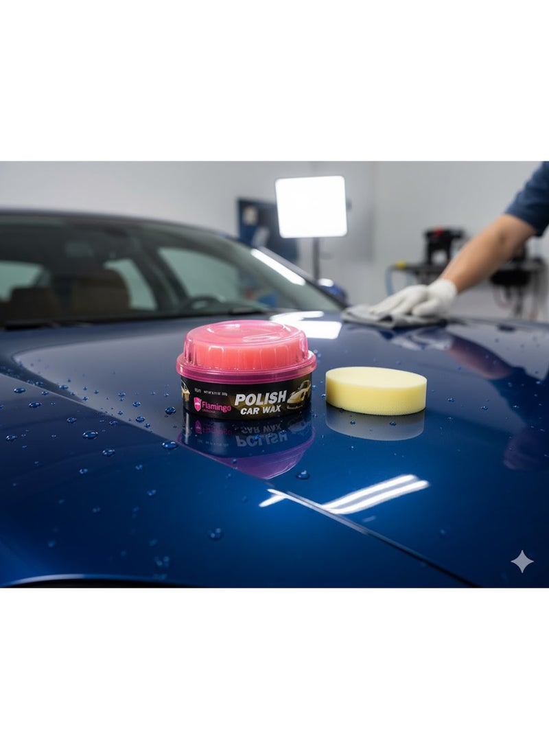 Flamingo Ultra Glo Premium Paste Car Wax (230g) - High Gloss Shine & Long-Lasting Protection with Applicator Sponge | UV, Water & Dust Repellent Car Polish - Image 1
