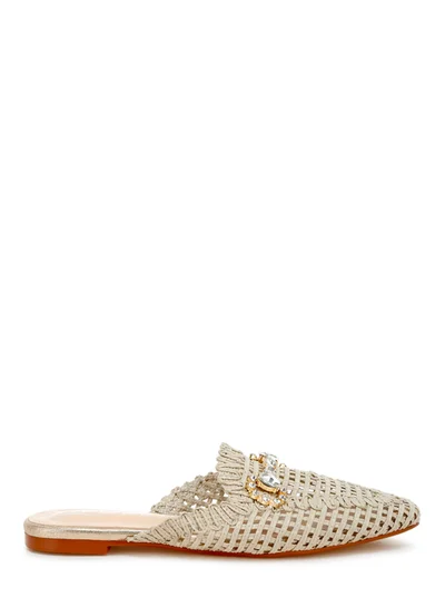 London Rag Metallic Woven Diamante Mules in Beige