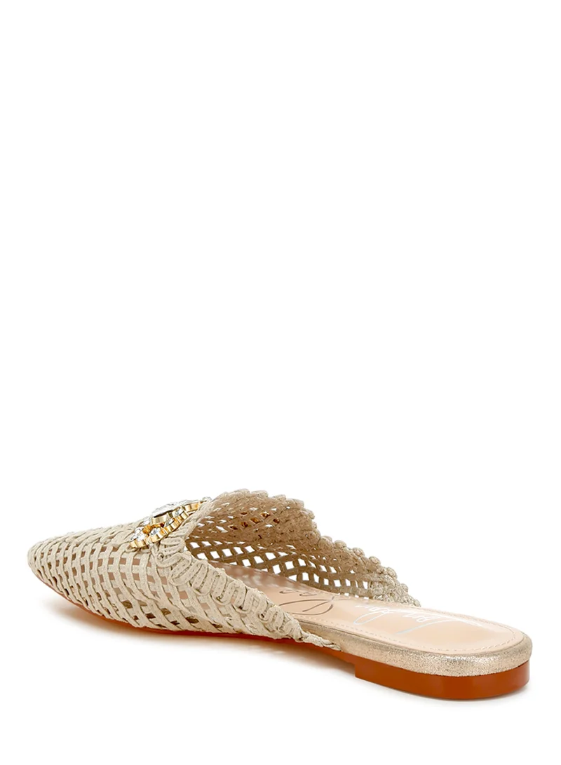 London Rag Metallic Woven Diamante Mules in Beige