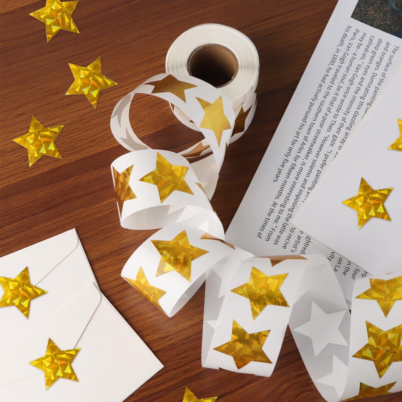 Imeepa 500 PCS Holographic Gold Star Stickers, 1.5 inch Self Adhesive Metallic Glitter Foil Stickers Sparkly Star Sticker Reward Behavior Chart Labels for Kids Students Teachers - Image 3