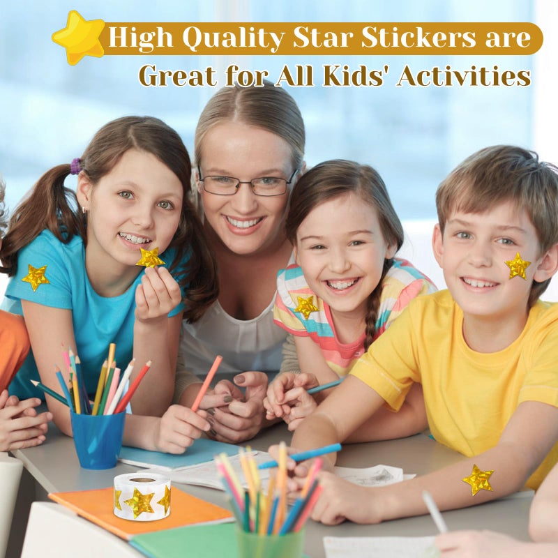 Imeepa 500 PCS Holographic Gold Star Stickers, 1.5 inch Self Adhesive Metallic Glitter Foil Stickers Sparkly Star Sticker Reward Behavior Chart Labels for Kids Students Teachers - Image 5
