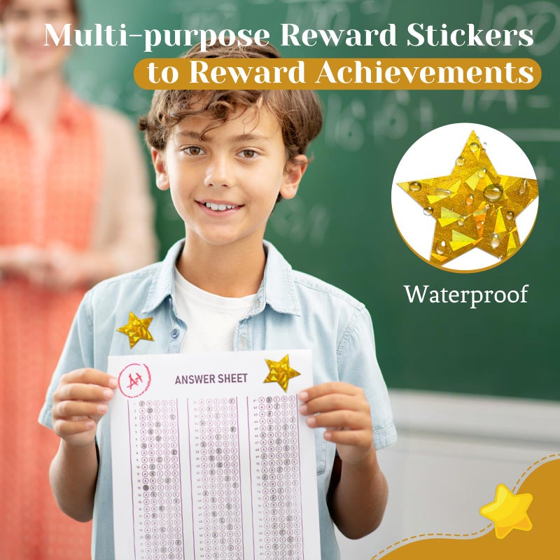 Imeepa 500 PCS Holographic Gold Star Stickers, 1.5 inch Self Adhesive Metallic Glitter Foil Stickers Sparkly Star Sticker Reward Behavior Chart Labels for Kids Students Teachers - Image 4