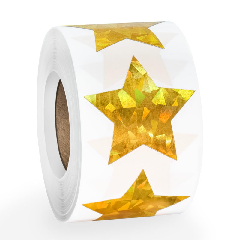 Imeepa 500 PCS Holographic Gold Star Stickers, 1.5 inch Self Adhesive Metallic Glitter Foil Stickers Sparkly Star Sticker Reward Behavior Chart Labels for Kids Students Teachers - Image 1