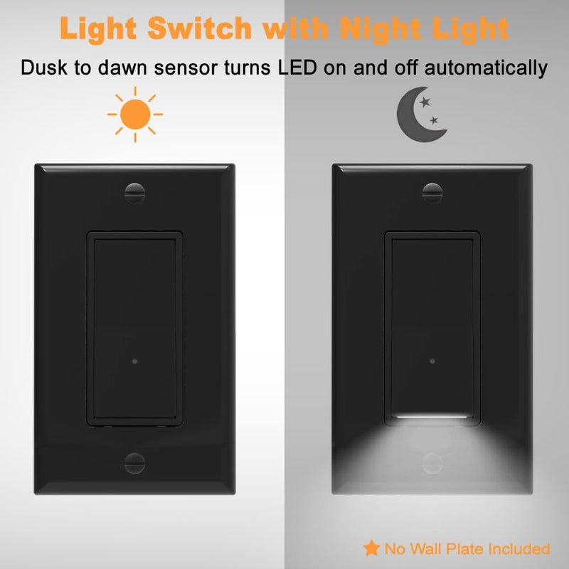SOZULAMP 4 Pack Illuminated Light Switch, Lightswitch with LED Night Light, Automatic On/Off Sensor, Single Pole Switch, 15Amp 120/277Volt,Black - Image 3
