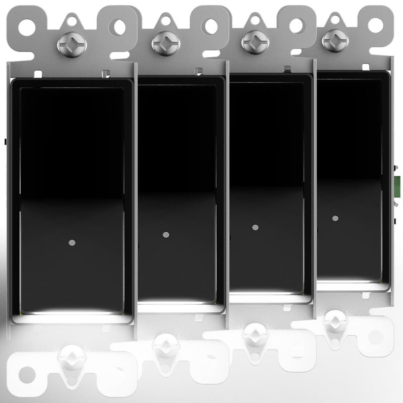 SOZULAMP 4 Pack Illuminated Light Switch, Lightswitch with LED Night Light, Automatic On/Off Sensor, Single Pole Switch, 15Amp 120/277Volt,Black - Image 1