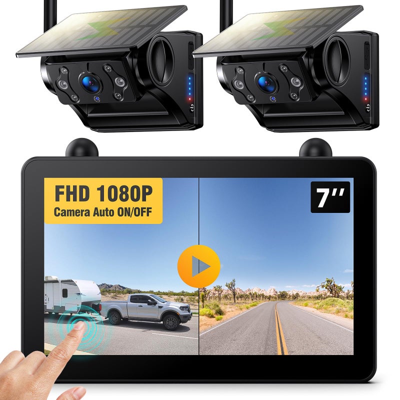 DVKNM Magnetic Solar Wireless RV Backup Camera 1080P 7 Touchscreen IPS Monitor 2 Auto On Off Rear View Cameras 1 Min Setup Night Vision Recording Guidelines Back up Camera for Trailer Truck M7 2 - Image 2