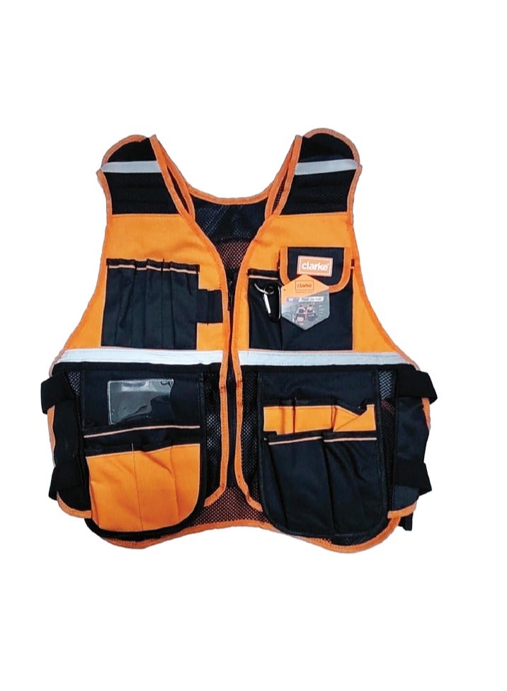 كلارك سترة أدوات مزودة بجيوب متعددة للأدوات والملحقات - سترة عمل شديدة التحمل للكهربائيين والسباكين والفنيين ومشاريع "اصنعها بنفسك" - سترة متينة متعددة الاستخدامات للرجال