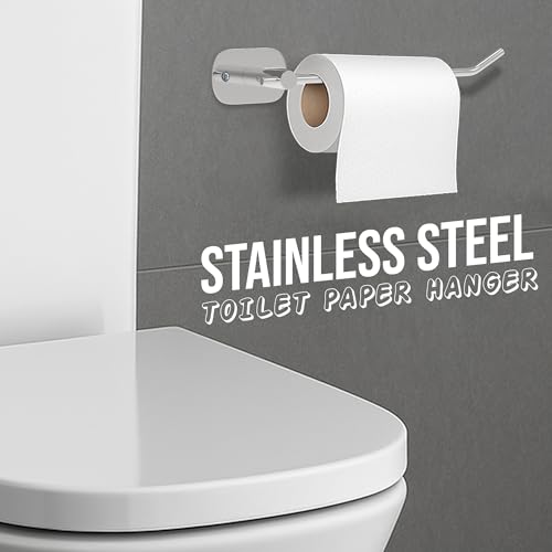 ACHRO Self Adhesive and Wall Mount Stainless Steel Toilet Paper Holder Rod Type, Wall Mounted Tissue Paper Holder with Shelf Adhesive, Toilet Paper Roll Holder for Bathroom with Nickel Satin Finish - Image 3