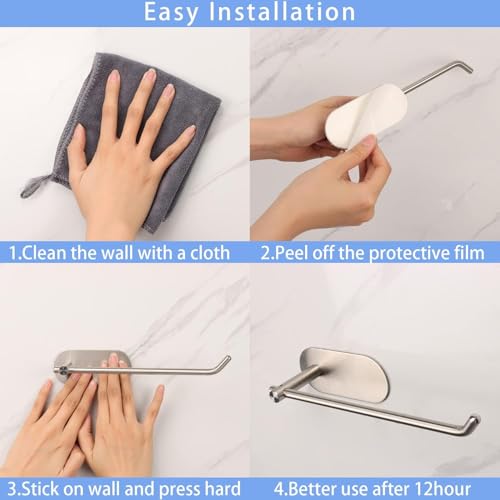 ACHRO Self Adhesive and Wall Mount Stainless Steel Toilet Paper Holder Rod Type, Wall Mounted Tissue Paper Holder with Shelf Adhesive, Toilet Paper Roll Holder for Bathroom with Nickel Satin Finish - Image 5