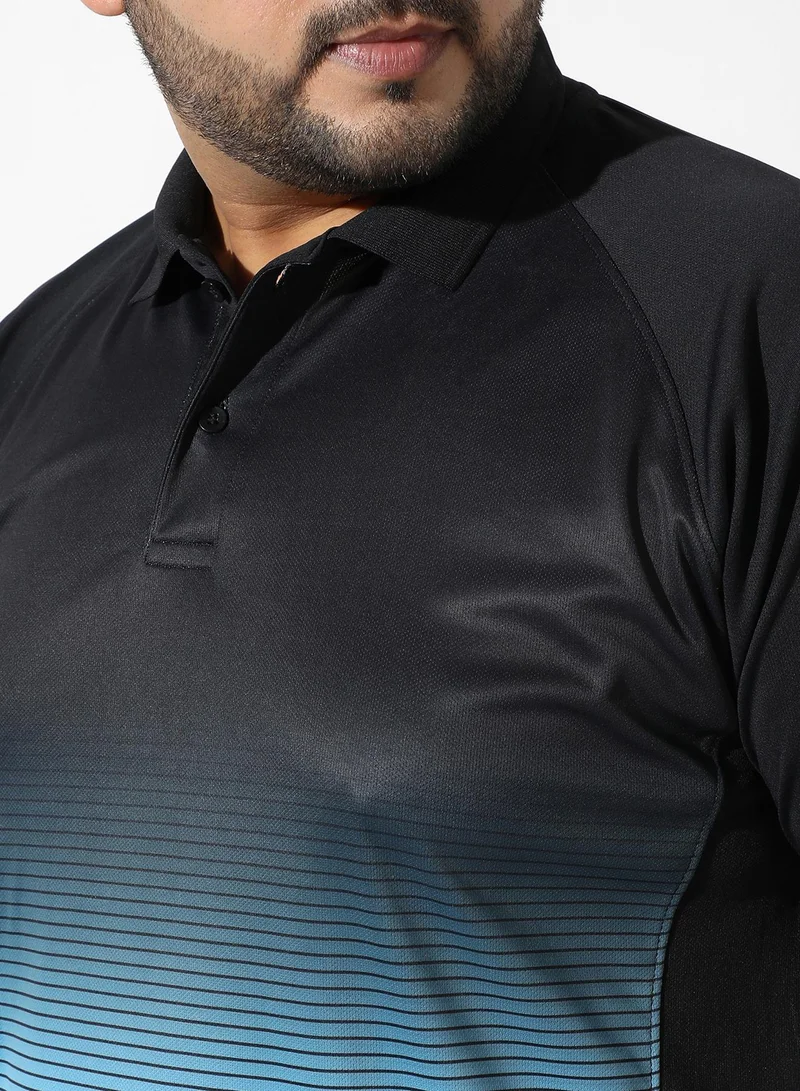 Instafab Plus Men's Black & Blue Colourblocked Regular Fit Activewear T-Shirt