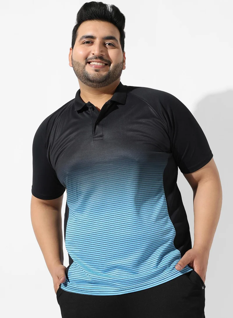 Instafab Plus Men's Black & Blue Colourblocked Regular Fit Activewear T-Shirt