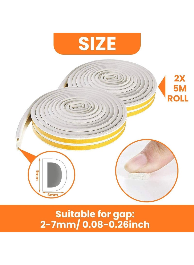 شريط لاصق للطقس، شريط عازل للطقس مضاد للتصادم مانع للتيار الهوائي لنوافذ الأبواب، شريط عازل للطقس ذاتي اللصق، شريط عازل للصوت من النوع D، شريط عازل للصوت من الفوم، 9 × 6 مم، 2 مانع تسرب إجمالي 10 م - Image 2