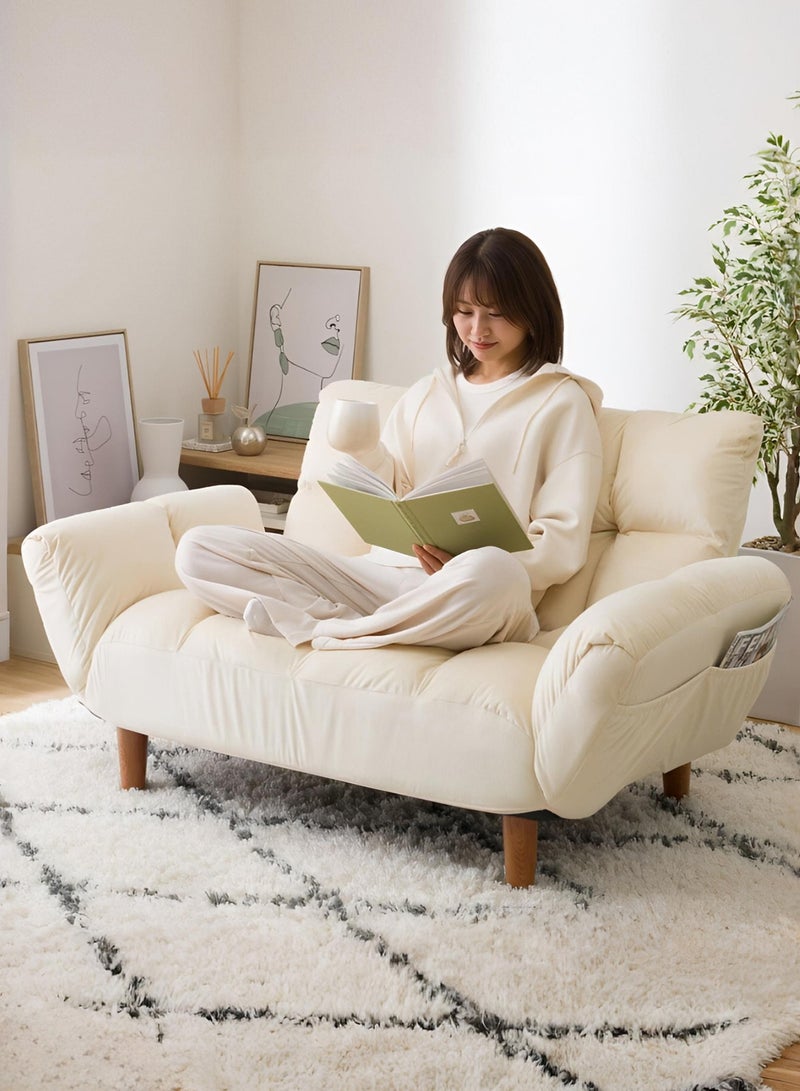تايمي أريكة سرير قابلة للطي تصميم عملي بذراعين ومسند ظهر قابل للتعديل، مناسبة لغرفة المعيشة والمكتب، 110×30×60 سم - أبيض - Image 2