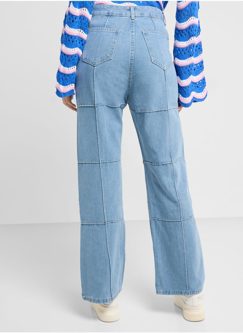 Ginger High Waist Seam Detail Wide Leg Jeans  - Image 3