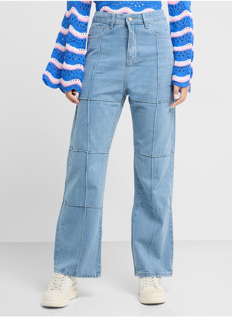 Ginger High Waist Seam Detail Wide Leg Jeans  - Image 2