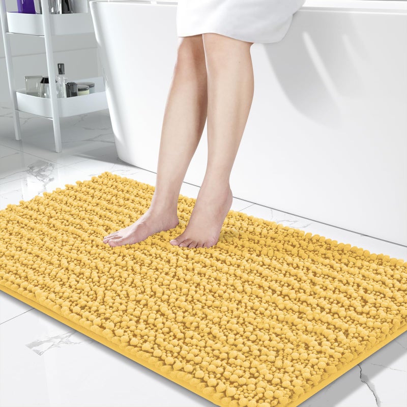 Yimobra Original Luxury Chenille Bath Mat  55.1 x 24 Inches  Soft Shaggy and Comfortable  Large Size  Super Absorbent and Thick  Non-Slip  Machine Washable  Perfect for Bathroom  Yellow - Image 1