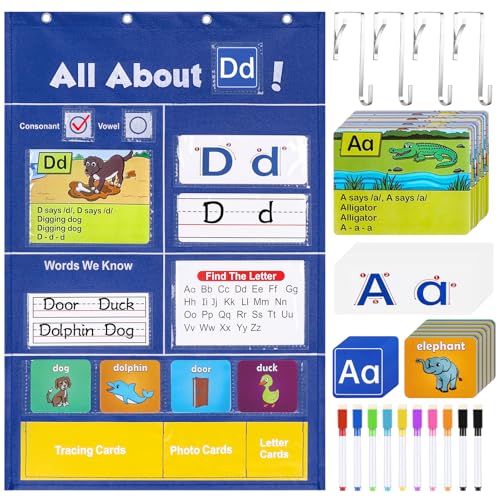 Meetory Alphabet Learning Pocket Chart Alphabet Wall Chart ABC Flash Cards Learning Material Handwriting Practice Letter Tracing Homeschool Preschool Kindergarten Learning Activities Must Haves - Image 1