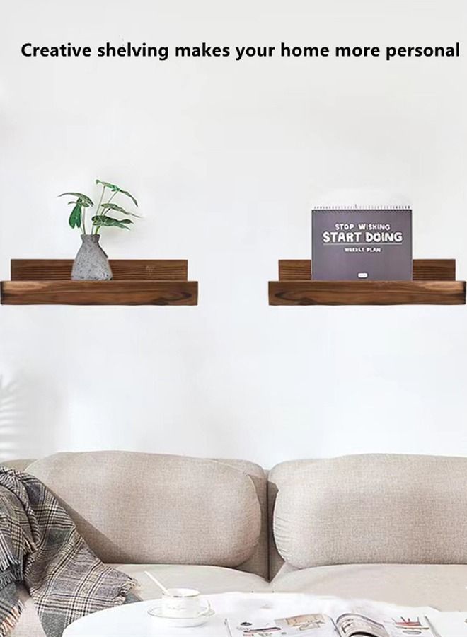 Kutis رفوف خشبية مثبتة على الحائط/رف تخزين خشبي مكون من 3 قطع، بني، 32 × 10 × 7 سم - Image 2