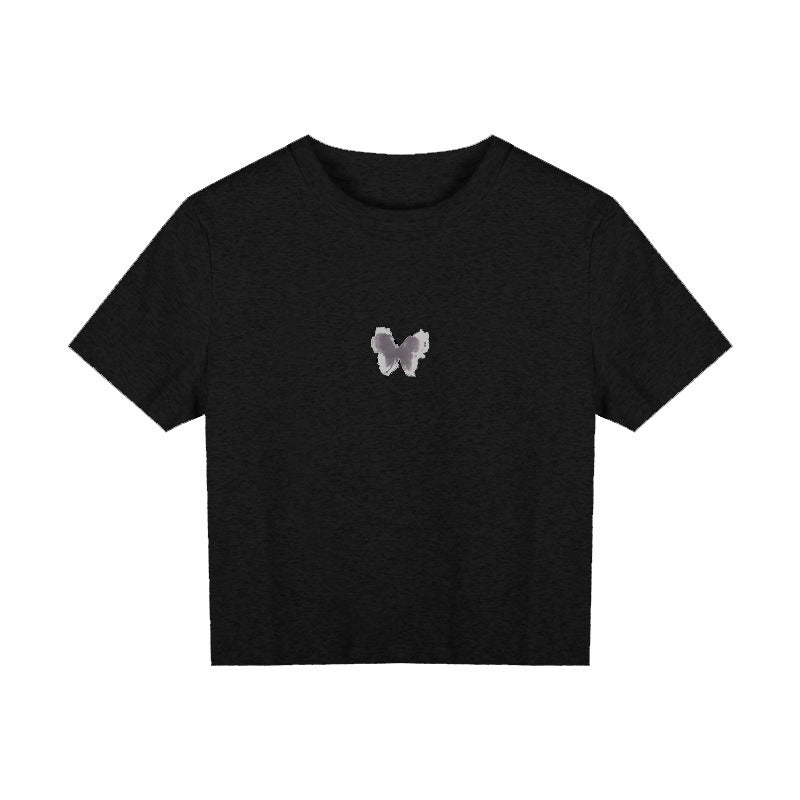 American-Style Spicy Girl Butterfly Print Short-Sleeve T-Shirt For Women, Summer 2025, Slim Fit, Cropped, Navel-Baring Student Top, Trendy - Image 1