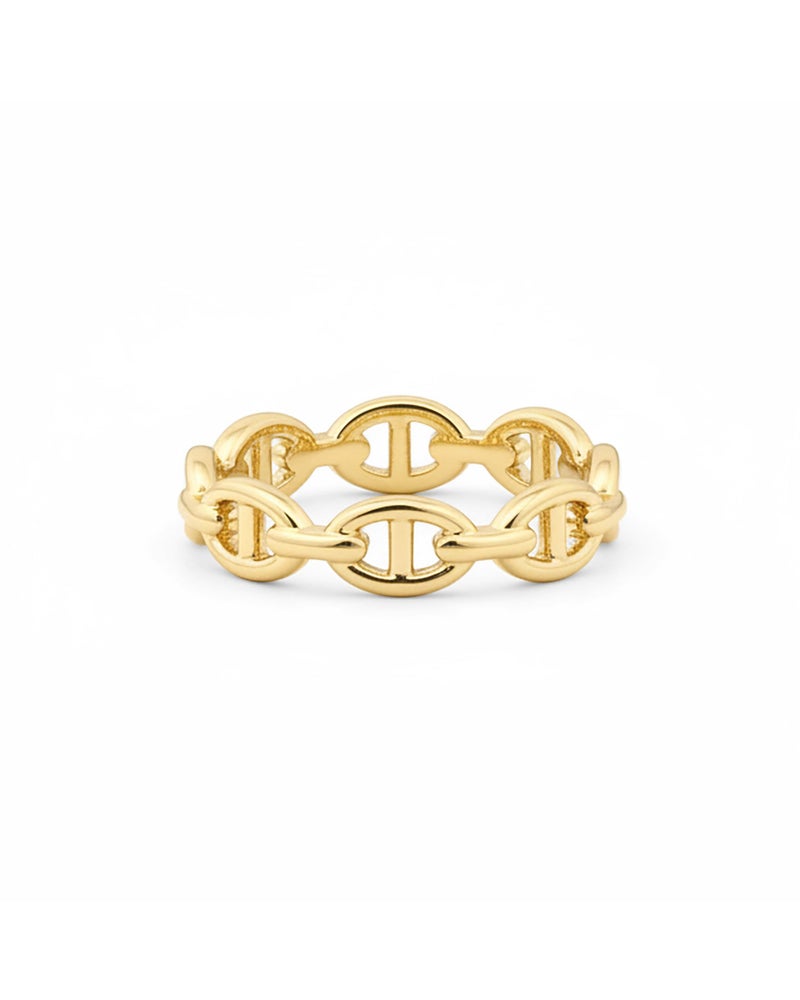 PAVOI Waterproof Link Ring - 14K Yellow Gold Plated Link Chain Ring for Women - Stackable Stainless Steel Thin Trendy Jewelry - Yellow Gold - Size 6 - Image 1