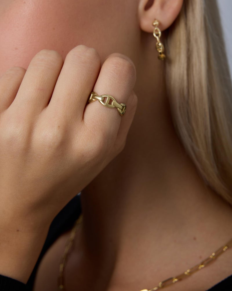 PAVOI Waterproof Link Ring - 14K Yellow Gold Plated Link Chain Ring for Women - Stackable Stainless Steel Thin Trendy Jewelry - Yellow Gold - Size 6 - Image 2