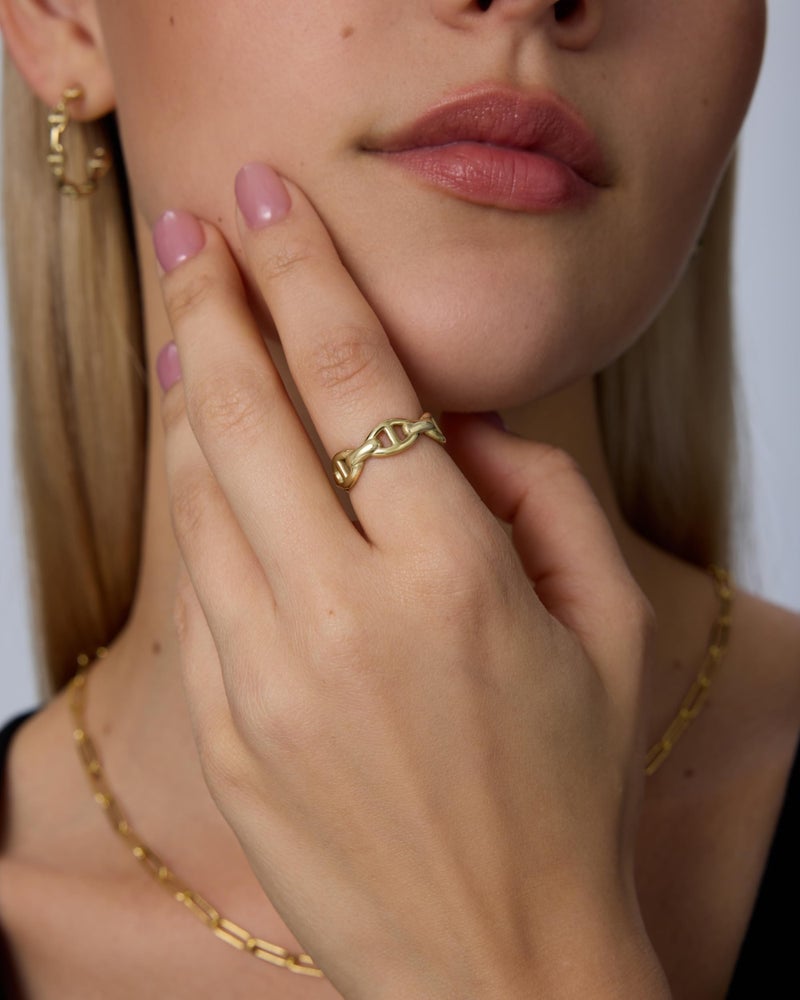PAVOI Waterproof Link Ring - 14K Yellow Gold Plated Link Chain Ring for Women - Stackable Stainless Steel Thin Trendy Jewelry - Yellow Gold - Size 6 - Image 3