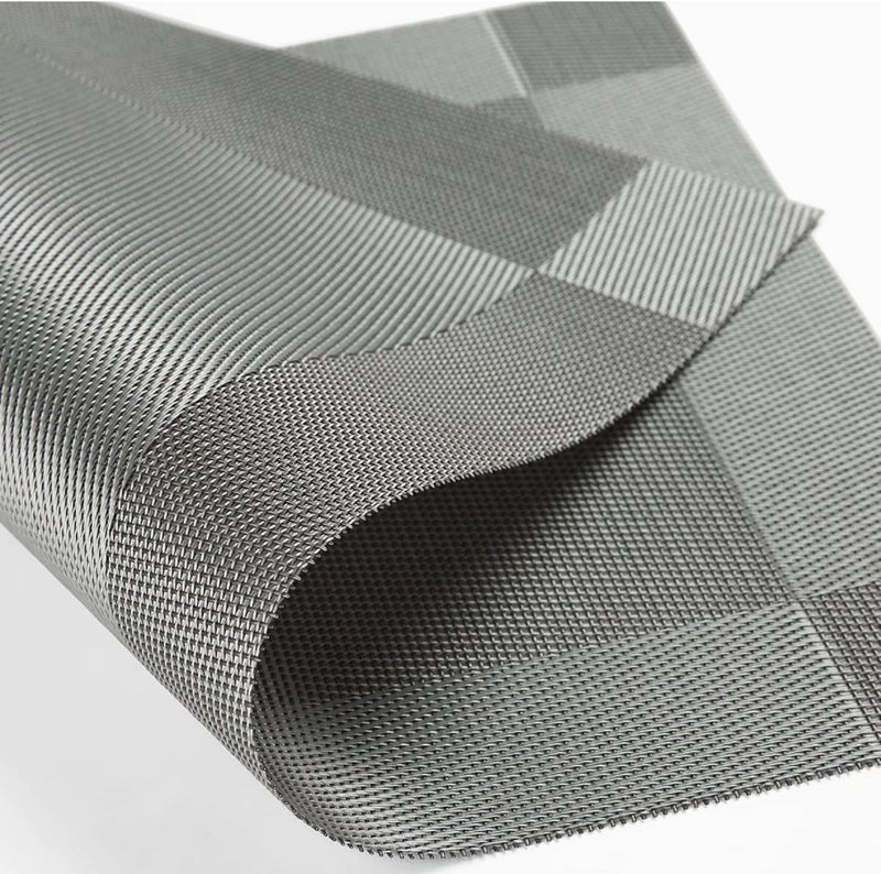Baskety Kitchen Placemat Washable PVC Woven Vinyl Dining Table Mats Non-Slip, Rectangle (Silver, Set of 8) - Image 4