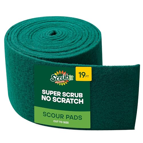 SCRUBIT Scouring Pad Roll - 19 FT Green scrubbing Pads Roll - Non Scratch Dish Washing Scrubbers - Abrasive and Heavy Duty Pot Scrubber Roll for Kitchen, Pots, Pans, Oven, and Grill 19 FT X 6" x0.3" - Image 1