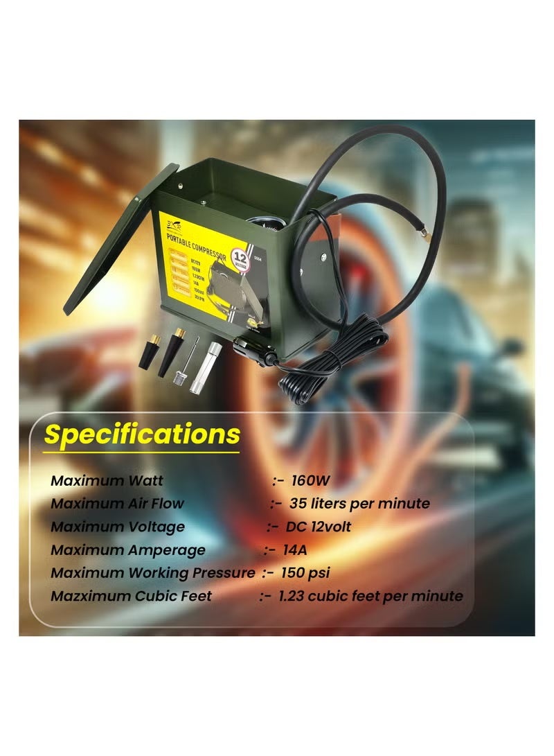 3XR High Performance 150PSI, 12V Portable Air Compressor 160W with Durable Metal Housing and Multifunctional Accessories - Image 4
