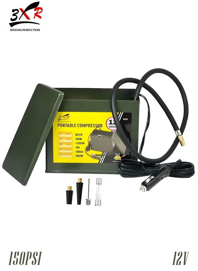 3XR High Performance 150PSI, 12V Portable Air Compressor 160W with Durable Metal Housing and Multifunctional Accessories - Image 1