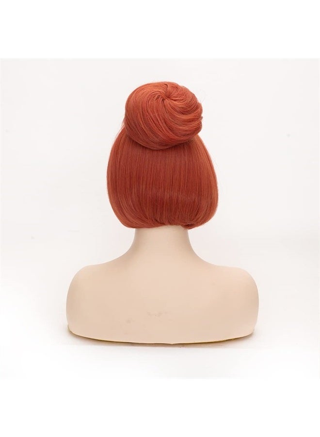 FVCENT 50s Women Wig Wilma Halloween Costume for Women,The Flintstones,60s Short Red Vintage Updo Halloween Costume Bun Party Wig With White Beads Necklace (Red) - Image 5