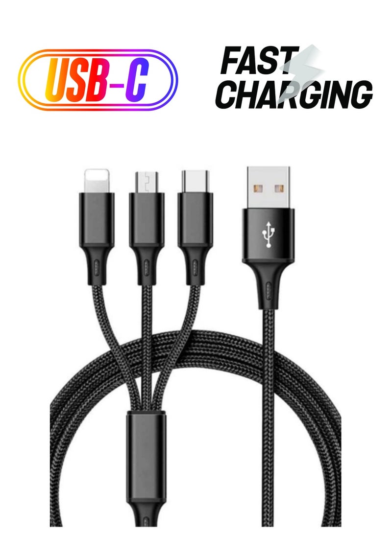 ELTRAZONE Nylon Braided 3 In 1 Fast Charging Cable For Iphone , Samsung , Huawei , Oppo , And Tables - Image 1
