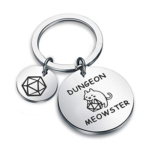 WUSUANED Dungeon Meowster Keychain, Stainless Steel, RPG Gamer Cat Lover Gift - Image 1