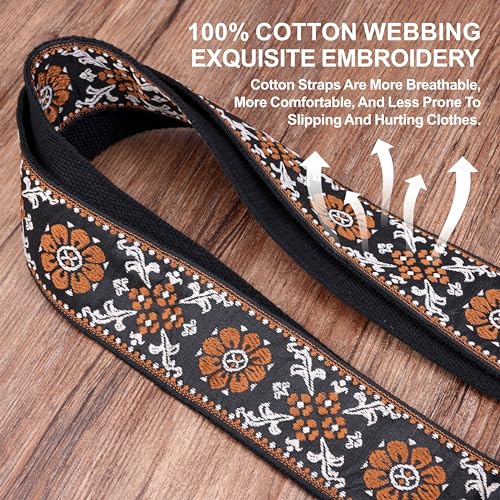 Nefelibata Banjo Strap, 2"Wide Double Full Grain Cowhide Guitar Strap Adjustable Replacement,Multi-pattern Guitar Strap With Headstock Rope and Leather Headband(Embroidery Brown Flower) - Image 4