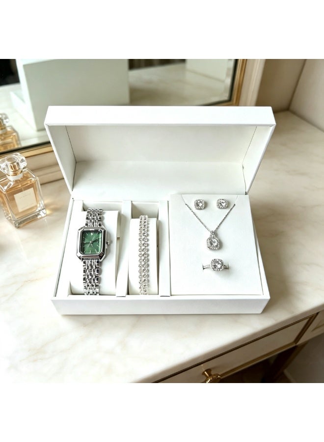 Sellcy 5-Piece Luxury Watch & Crystal Jewelry Gift Set (Watch, Bracelet, Necklace, Earrings, Ring) - Image 1