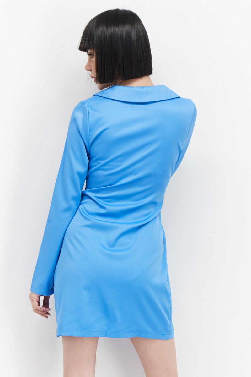 In the style Women Solid Mini Casual Blazer Dress, Sky Blue - Image 3