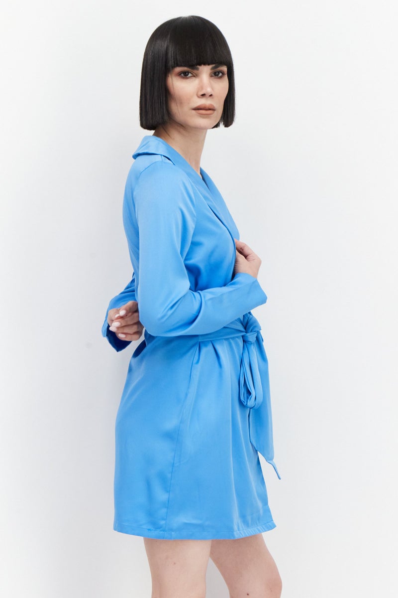 In the style Women Solid Mini Casual Blazer Dress, Sky Blue - Image 2