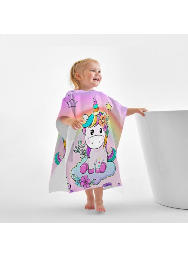 Unicorn Hooded Poncho Towel Quick-Dry for Beach & Swim, Pink Purple Rainbow Design for Kids & Adults - Image 3