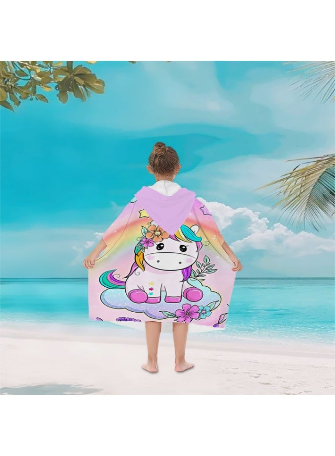 Unicorn Hooded Poncho Towel Quick-Dry for Beach & Swim, Pink Purple Rainbow Design for Kids & Adults - Image 5
