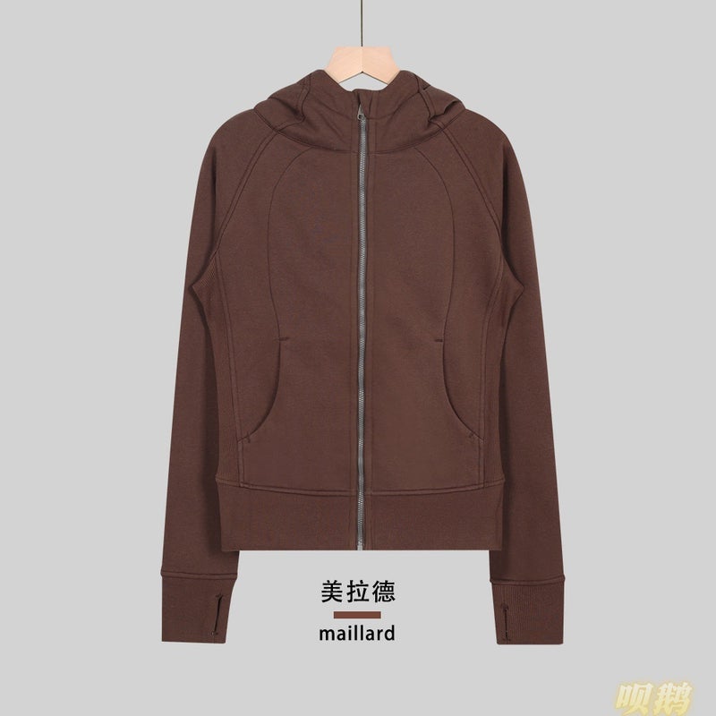 Women's Slim Fit Full-Zip Hooded Fleece Jacket Breathable Cotton Blend Embroidered Yoga Sports Autumn Winter - Image 1