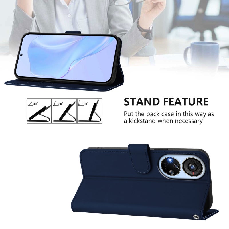 HuHa Protective Cover For ZTE Blade V40s Skin Feel Solid Color Leather Phone Case with Lanyard(Navy Blue) - Image 3