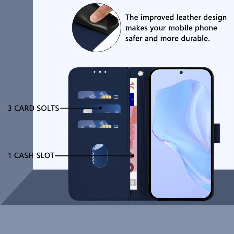 HuHa Protective Cover For ZTE Blade V40s Skin Feel Solid Color Leather Phone Case with Lanyard(Navy Blue) - Image 4