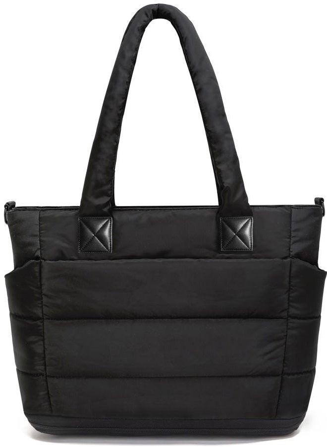 GASSDA Tote Bag for Women Puffer Tote Bag Large Nurse Bags Shoulder Handbag with Zipper for Work Travel, Z-large Black - Image 1