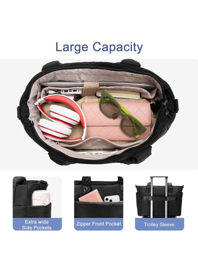 GASSDA Tote Bag for Women Puffer Tote Bag Large Nurse Bags Shoulder Handbag with Zipper for Work Travel, Z-large Black - Image 4